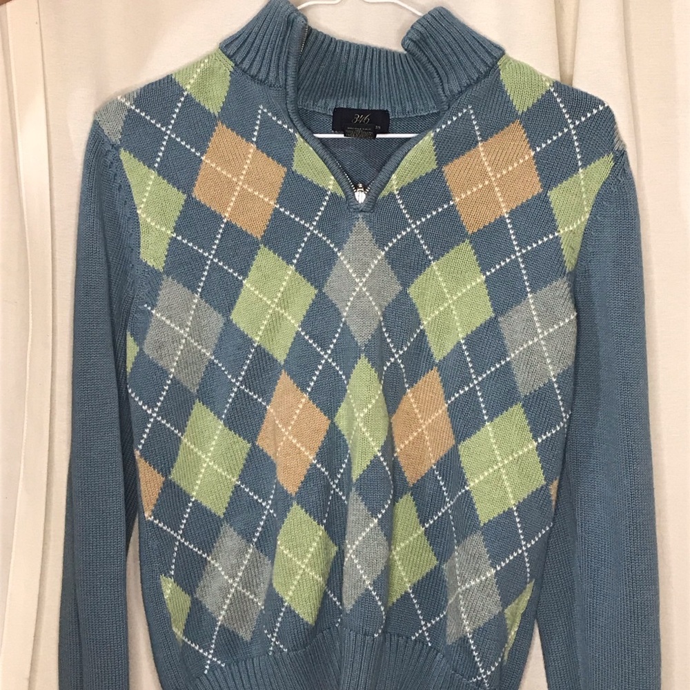 346 Brooks Brothers blue and green argyle print women’s sweater.